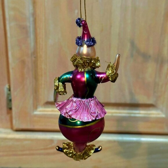 Clown Jester Blown Glass Christmas Ornament Painted Pink Green 6 Inches - Picture 5 of 7